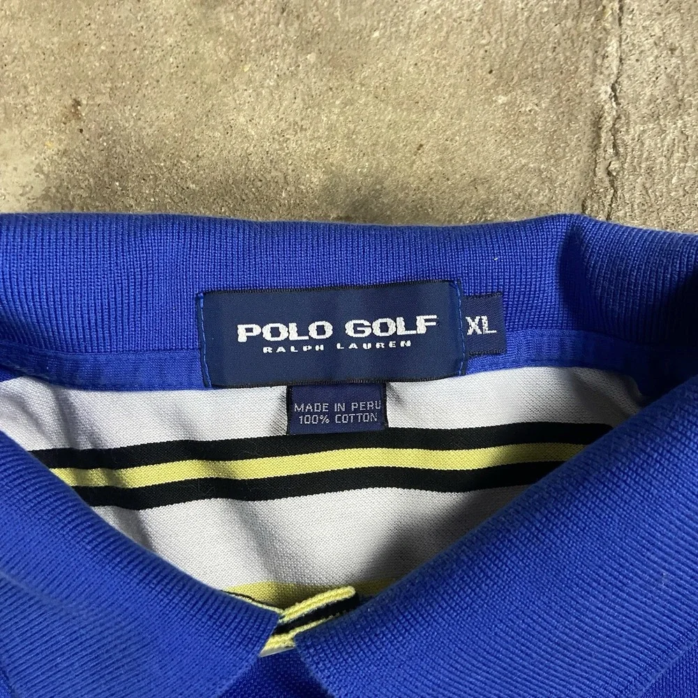 Vintage 90s Polo Golf Ralph Lauren Polo Shirt Size XL Blue Striped Blue Pony